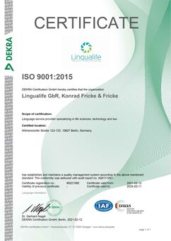 Certificate ISO 9001:2015