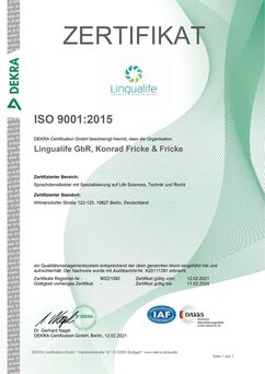 Zertifikat ISO 9001:2015