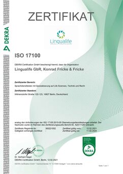 Zertifikat ISO 17100